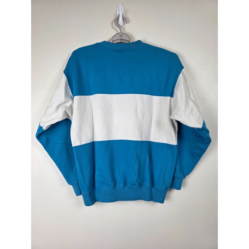 VTG 90s Cheetah Sweatshirt Unisex M Blue White Two Tone Button‎ Crew Neck Collar - Picture 10 of 11